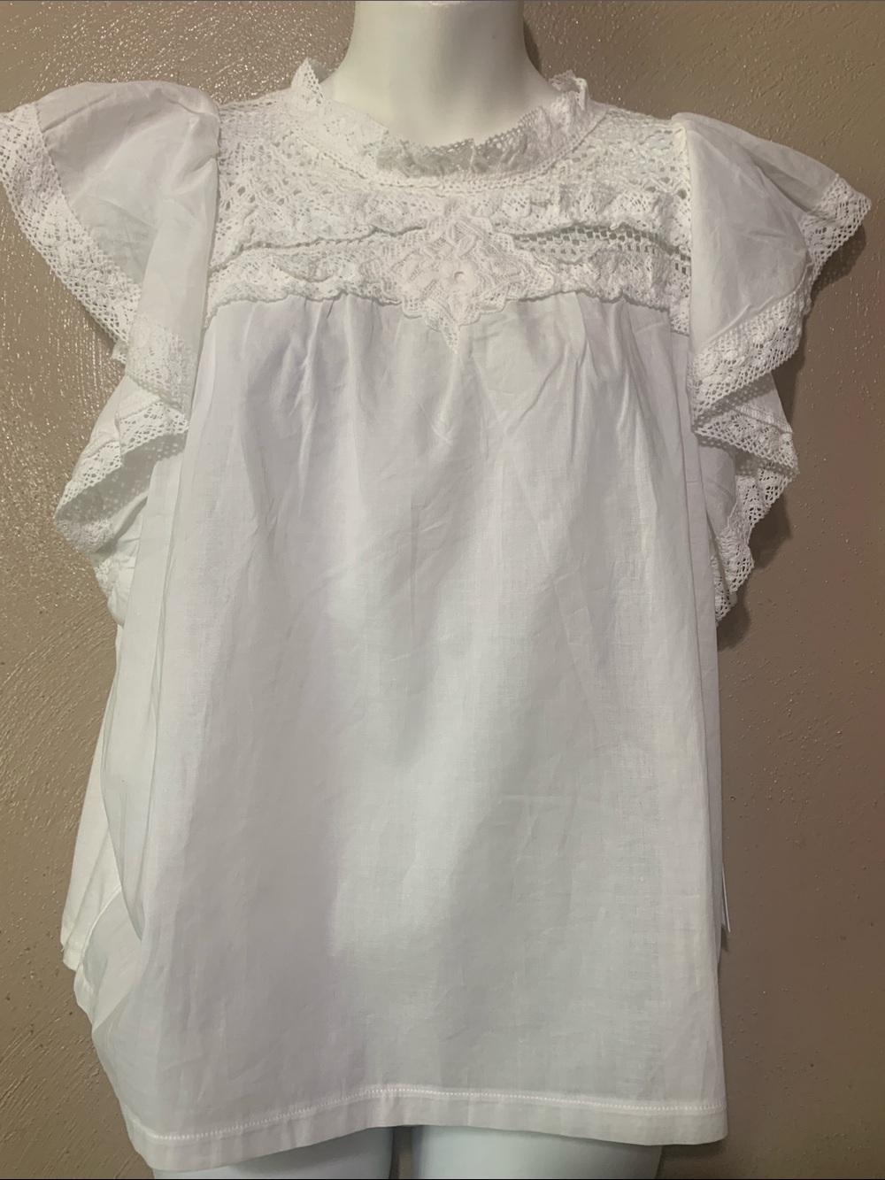 Anthropologie Calligraphie size M White Lace Yoke Flutter Sleeve Top NWT - Picture 1 of 6